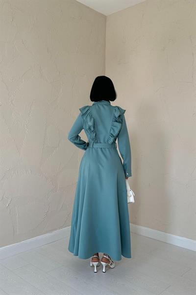 Mint Fırfırlı Dantelli Elbise