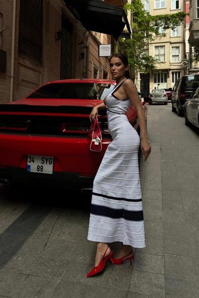 Miracle Şerit Detay Midi Elbise 2791