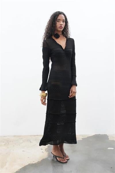 Mirca Maxi Fırfır Detaylı Örme Elbise 2798