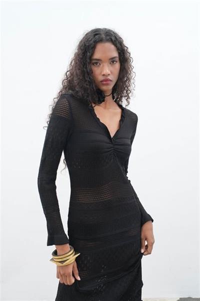 Mirca Maxi Fırfır Detaylı Örme Elbise 2798