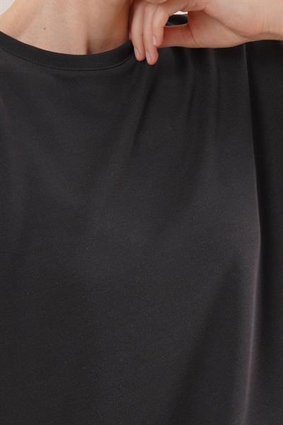 Modal Kısa Kollu Üst Ve Geniş Paça Eşofman İkili Siyah Takım