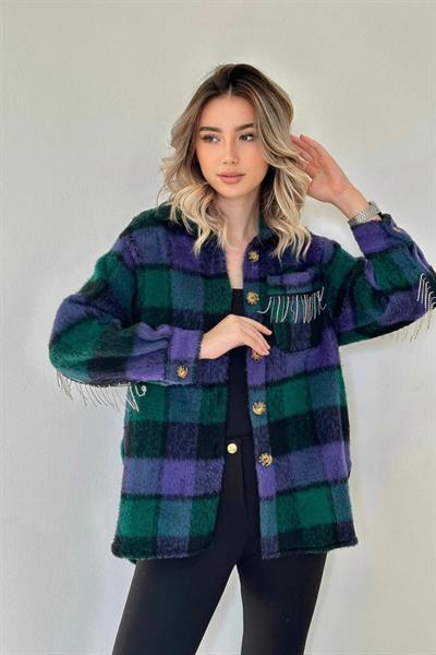 Mor Buklet Cepli Zincir Taşlı Gömlek