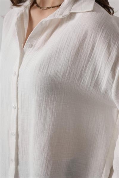 Müslin Uzun Kol Gömlek - Beyaz