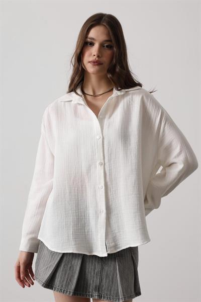 Müslin Uzun Kol Gömlek - Beyaz