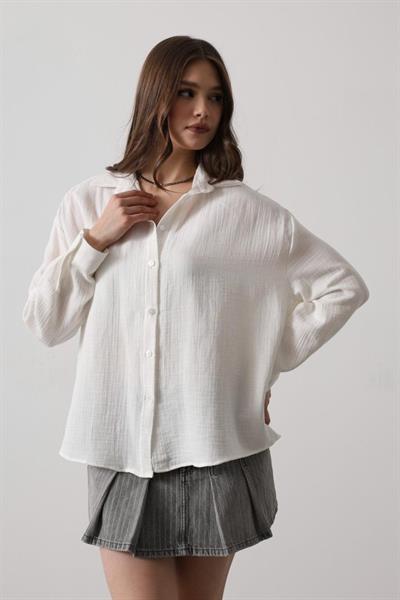Müslin Uzun Kol Gömlek - Beyaz