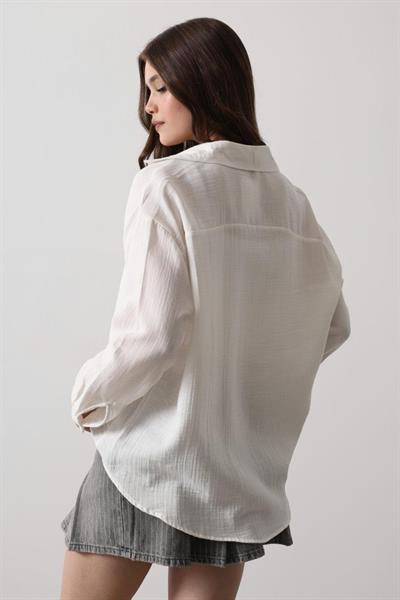 Müslin Uzun Kol Gömlek - Beyaz