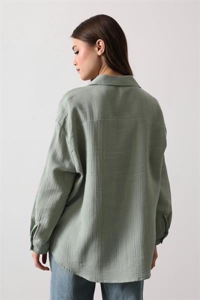 Müslin Uzun Kol Gömlek - Haki
