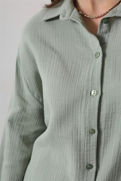 Müslin Uzun Kol Gömlek - Haki