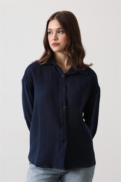 Müslin Uzun Kol Gömlek - Lacivert