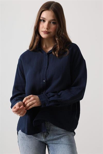 Müslin Uzun Kol Gömlek - Lacivert