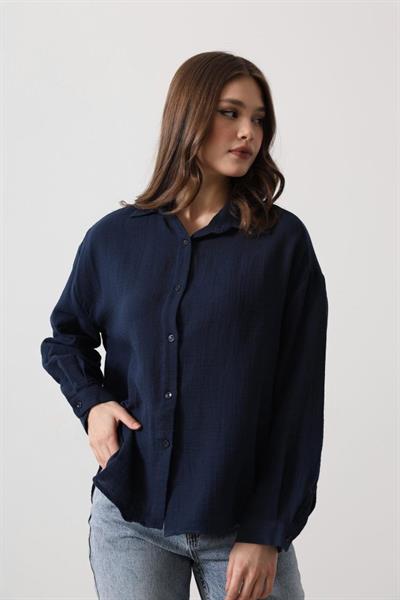 Müslin Uzun Kol Gömlek - Lacivert