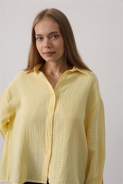 Müslin Uzun Kol Gömlek - Sarı