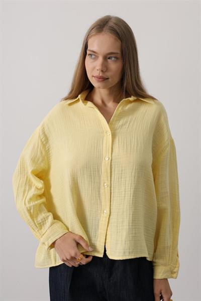 Müslin Uzun Kol Gömlek - Sarı