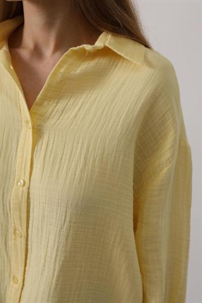 Müslin Uzun Kol Gömlek - Sarı