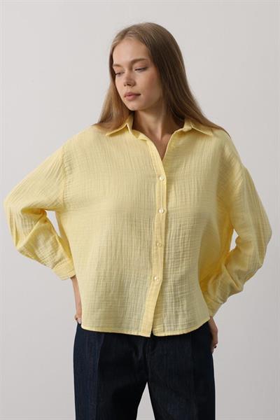 Müslin Uzun Kol Gömlek - Sarı