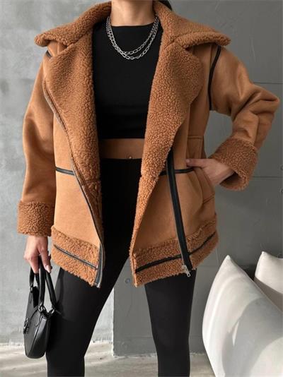 NUBUK MONT KÜRK YAKA - Taba