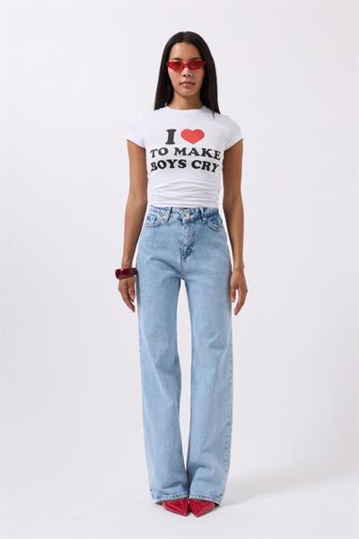 Nakış Detay Baskılı Crop T-Shirt