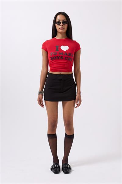 Nakış Detay Baskılı Crop T-Shirt