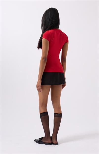 Nakış Detay Baskılı Crop T-Shirt