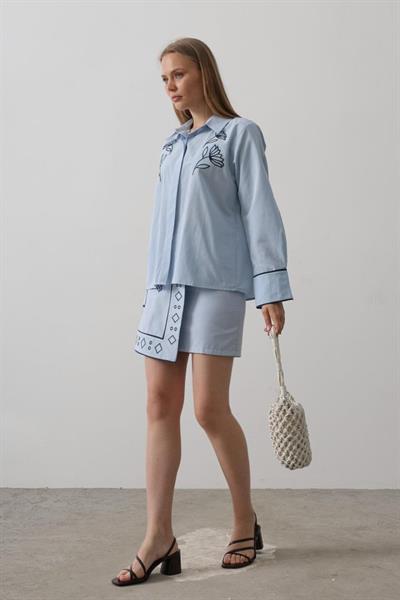 Nakış Detaylı Etekli Takım - Bebe Mavisi