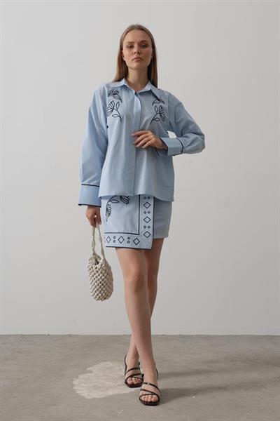 Nakış Detaylı Etekli Takım - Bebe Mavisi