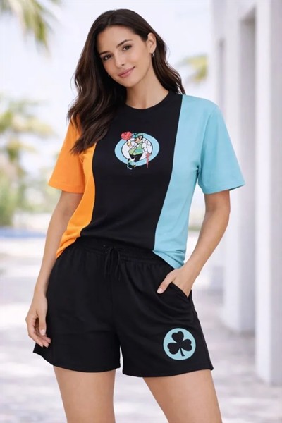 Nakışlı Tişört Şort İkili Takım Oversize Yazlık Kombin - Çok Renkli