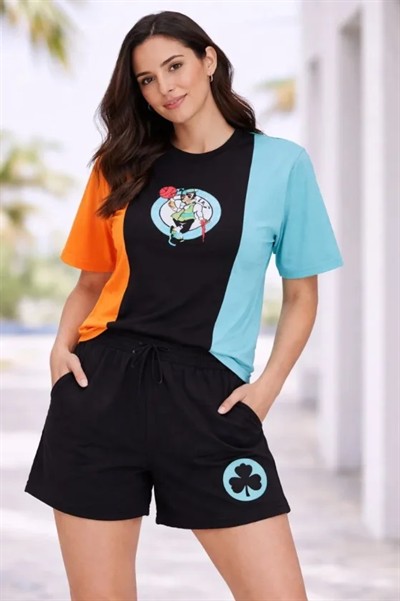 Nakışlı Tişört Şort İkili Takım Oversize Yazlık Kombin - Çok Renkli