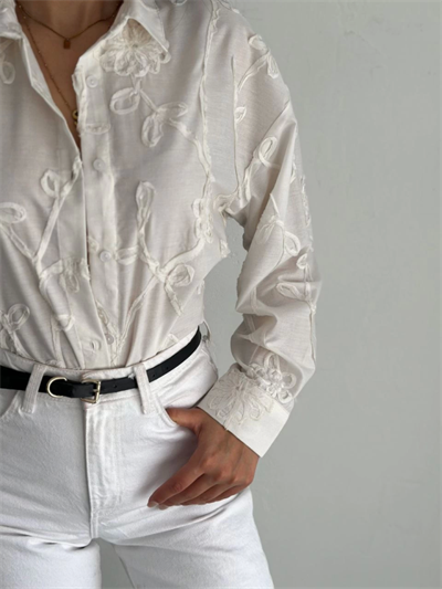 Nakışlı Uzun Kollu Gömlek - Beyaz