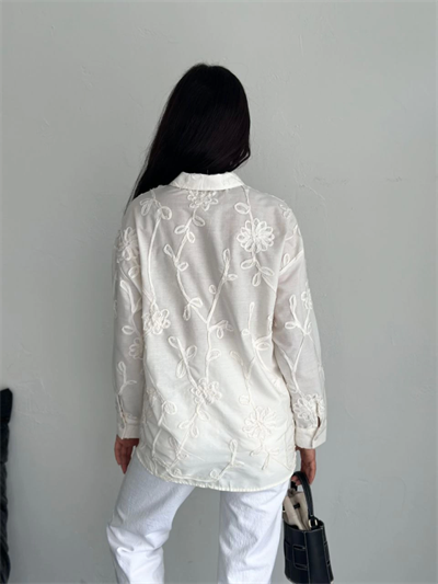 Nakışlı Uzun Kollu Gömlek - Beyaz