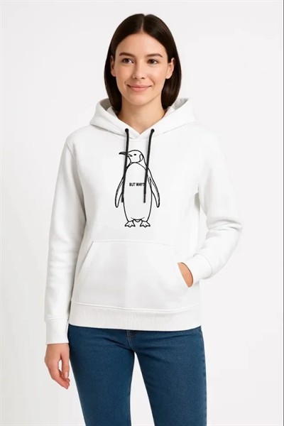 Nihilist Penguen Özel Tasarım Oversize Kapüşonlu Sweatshirt - Beyaz