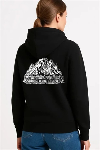 Nihilist Penguen Temalı Oversize Kapüşonlu Sweatshirt - Siyah