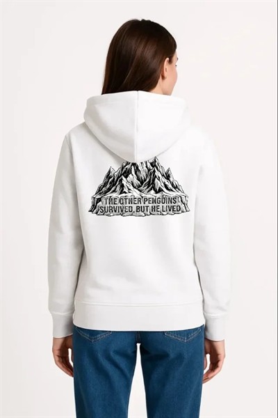 Nihilist Penguen Temalı Oversize Kapüşonlu Sweatshirt - Beyaz