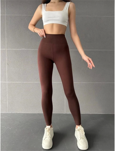 Nonofit Yüksek Bel Düz Özel Tasarım Sporcu Tayt - Kahve