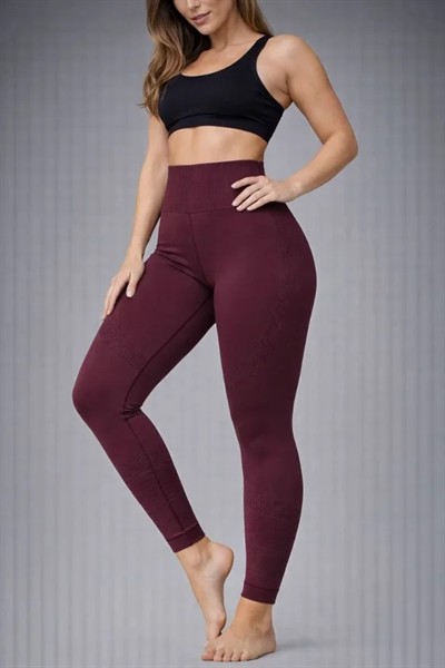 Nonofit Yüksek Bel Full Extra Toparlayıcı Likralı Ön Arka Ve Bilek Desenli Tayt - Bordo