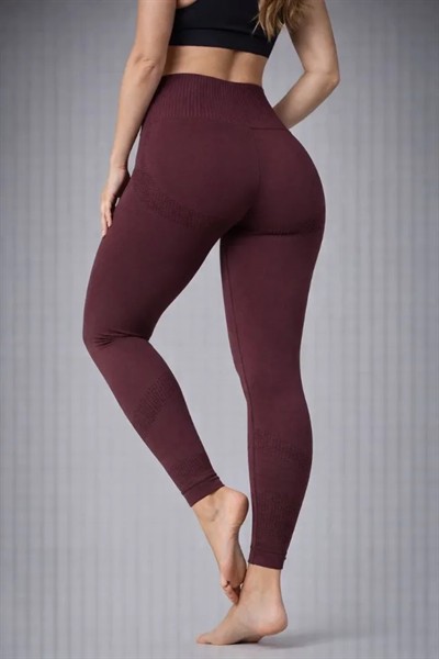 Nonofit Yüksek Bel Full Extra Toparlayıcı Likralı Ön Arka Ve Bilek Desenli Tayt - Bordo