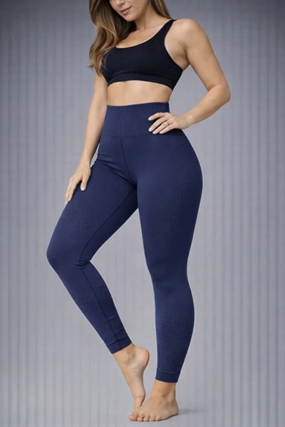 Nonofit Yüksek Bel Full Extra Toparlayıcı Likralı Ön Arka Ve Bilek Desenli Tayt - Lacivert