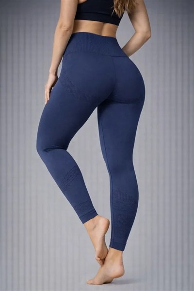 Nonofit Yüksek Bel Full Extra Toparlayıcı Likralı Ön Arka Ve Bilek Desenli Tayt - Lacivert