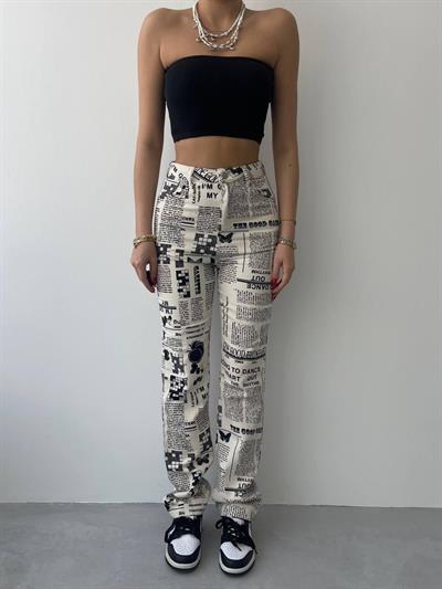 Novıne Gazete Desenli Pantolon