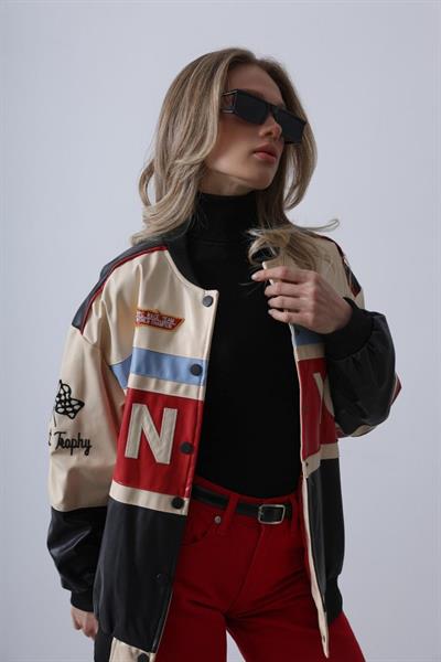 Nyc Biker Ceket - Siyah-Kırmızı-Bej-Mavi