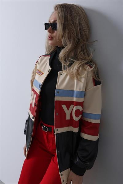 Nyc Biker Ceket - Siyah-Kırmızı-Bej-Mavi