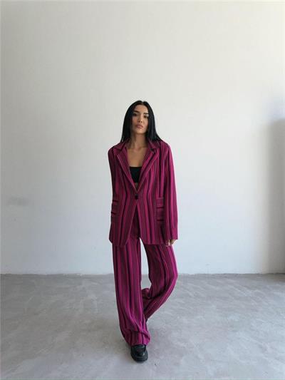 OTTOMAN ÇİZGİLİ CEKET-PANTOLON TK - Fuşya