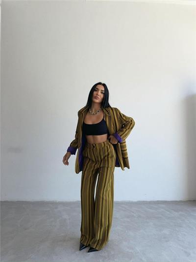 OTTOMAN ÇİZGİLİ CEKET-PANTOLON TK - Yeşil