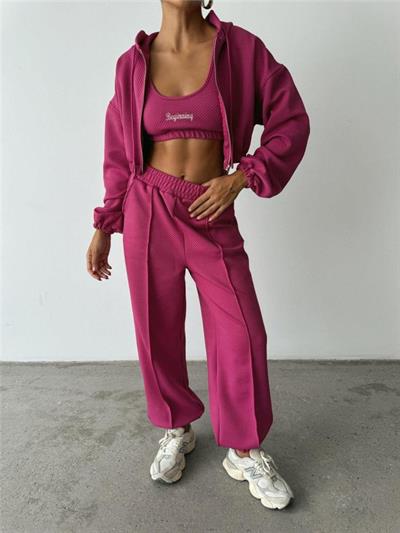 OTTOMAN CROPLU  EŞOFMAN TAKIM - Fuşya