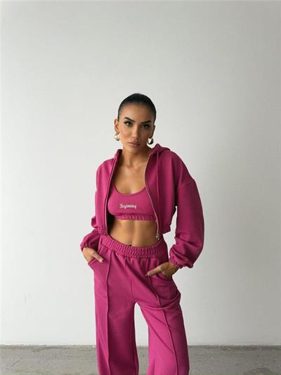 OTTOMAN CROPLU  EŞOFMAN TAKIM - Fuşya