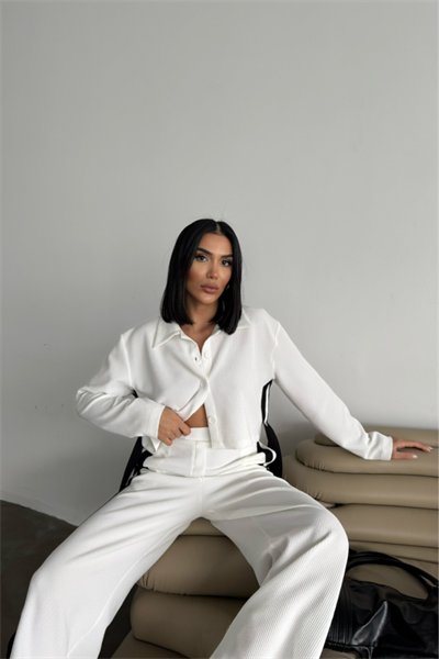 OTTOMAN EŞOFMAN TAKIM YANLARI ŞERİT DETAYLI - Beyaz