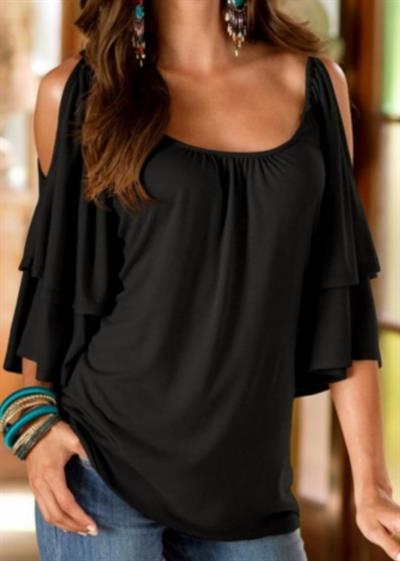 Omuz Detay Kolları Katmanlı Viskon Kumaş Bluz