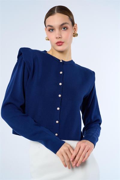 Omuzları Belirgin Triko Hırka - Lacivert