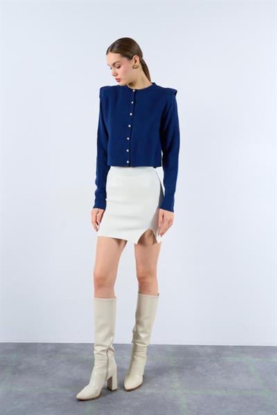 Omuzları Belirgin Triko Hırka - Lacivert