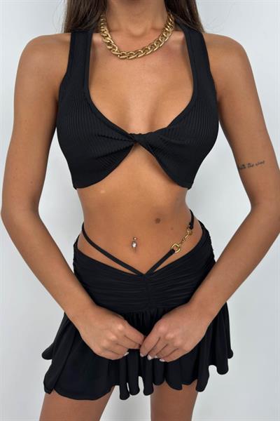 Ön Bağlamalı Crop Bluz