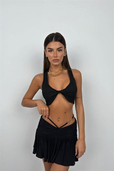 Ön Bağlamalı Crop Bluz